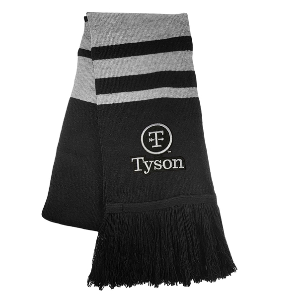 Double layer striped acrylic knit scarf with fringe on both ends... from ASI 90160 Suntex Industries