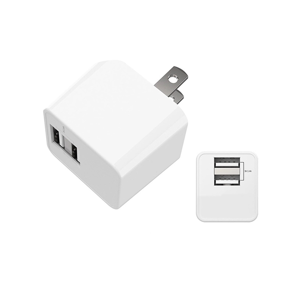 Dual port foldable USB wall plug charger plus 1c imprint plus... from ASI 37218 Athena Promo (tm)