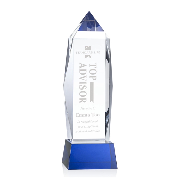 Lustrous optical crystal award with beautifully, beveled peaks and a Blue... from ASI 84592 St Regis Group / St Regis