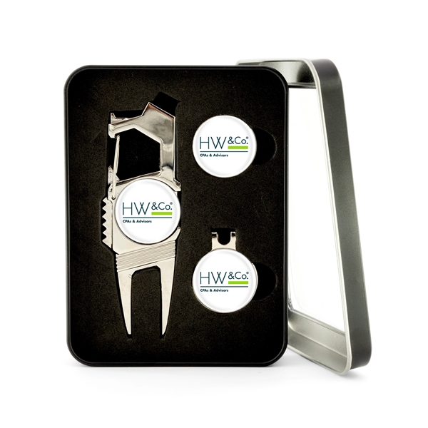 Gift set with divot tool, hat clip and ball markers in... from ASI 52263 EMT