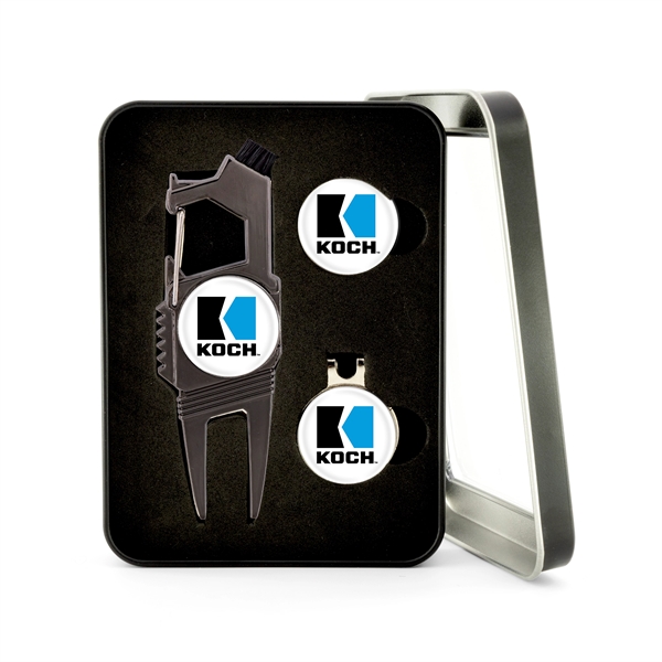 Gift set with divot tool, hat clip and ball markers in... from ASI 52263 EMT