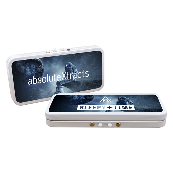 Hinged tin box for edibles and pre-rolls with a 2-button closure... from ASI 90807 Tekweld