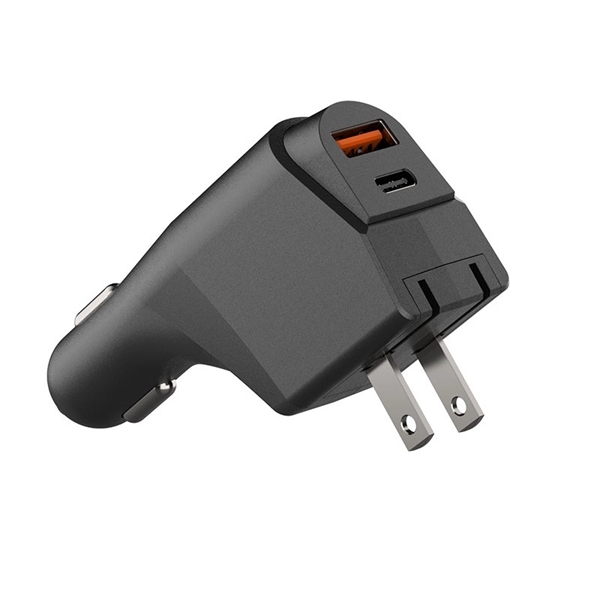 USB Car+wall charger with LED light and foldable wall plug plus... from ASI 37218 Athena Promo (tm)