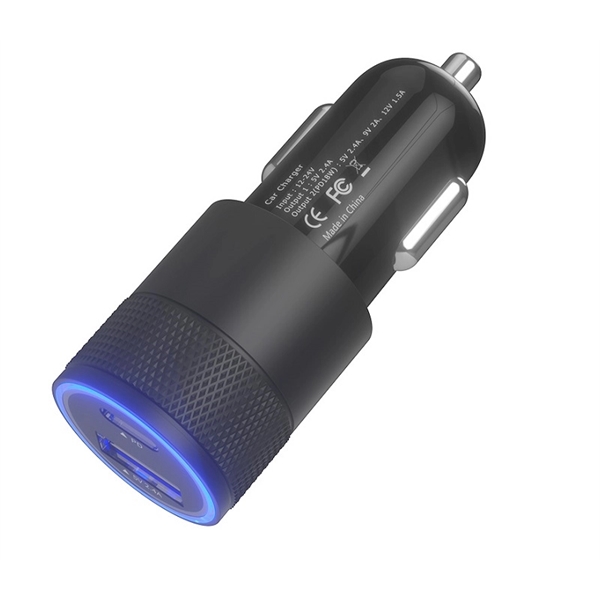 PD18W + 2.4A dual port USB car charger with LED plus... from ASI 37218 Athena Promo (tm)
