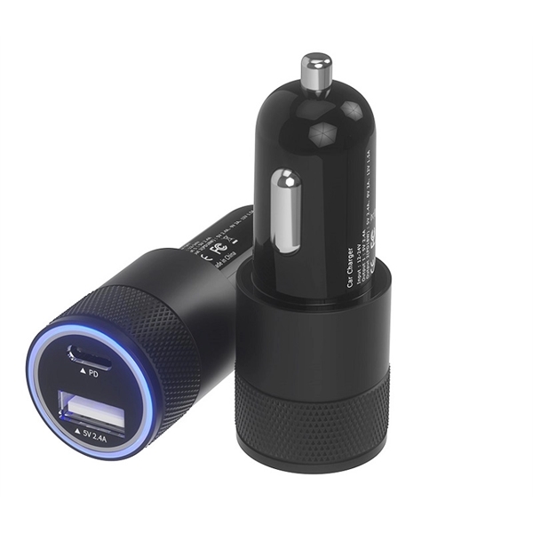 PD18W + 2.4A dual port USB car charger with LED plus... from ASI 37218 Athena Promo (tm)