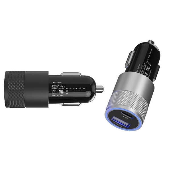 PD18W + 2.4A dual port USB car charger with LED plus... from ASI 37218 Athena Promo (tm)