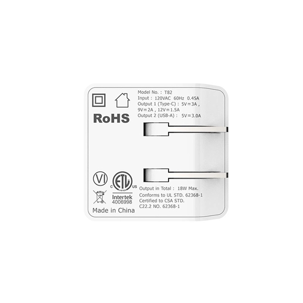 Dual port foldable USB wall plug charger PD 18W + QC3.0... from ASI 37218 Athena Promo (tm)