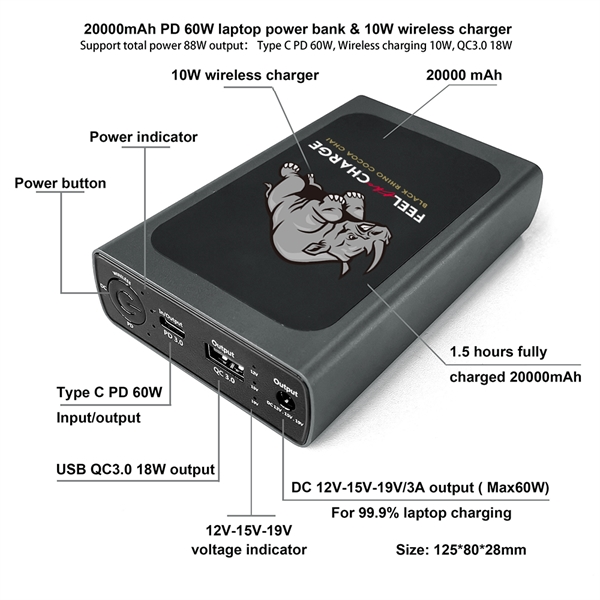 88W Laptop Charger and  20000mAh Power Bank with DC Output... from ASI 90154 Sunjoy Group Inc