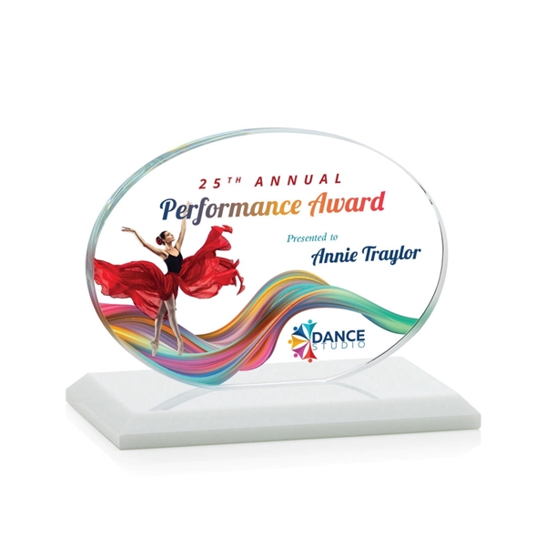 The Austin VividPrint™ Award features a 1/2" thick Starfire oval mounted... from ASI 84592 St Regis Group / St Regis