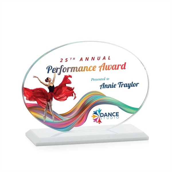 The Austin VividPrint™ Award features a 1/2" thick Starfire oval mounted... from ASI 84592 St Regis Group / St Regis