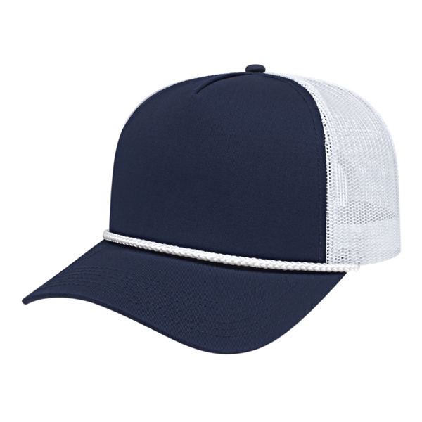 High profile five panel structured cap with a modified flat visor.... from ASI 43792 Cap America Inc