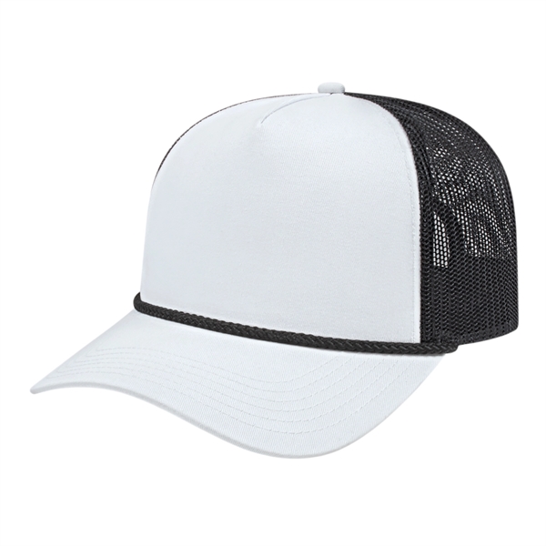 High profile five panel structured cap with a modified flat visor.... from ASI 43792 Cap America Inc