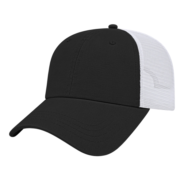Low profile six panel unstructured cap featuring a standard pre-curved visor... from ASI 43792 Cap America Inc