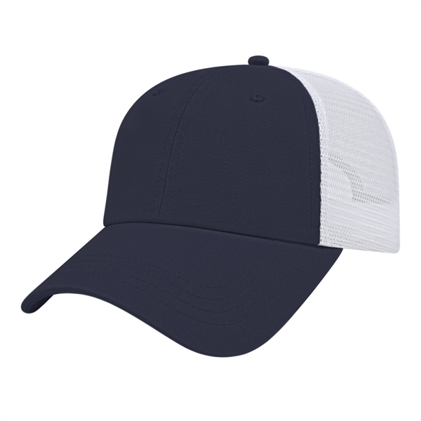 Low profile six panel unstructured cap featuring a standard pre-curved visor... from ASI 43792 Cap America Inc
