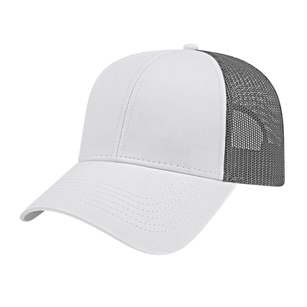 Medium profile six panel cotton twill structured cap with mesh back... from ASI 43792 Cap America Inc