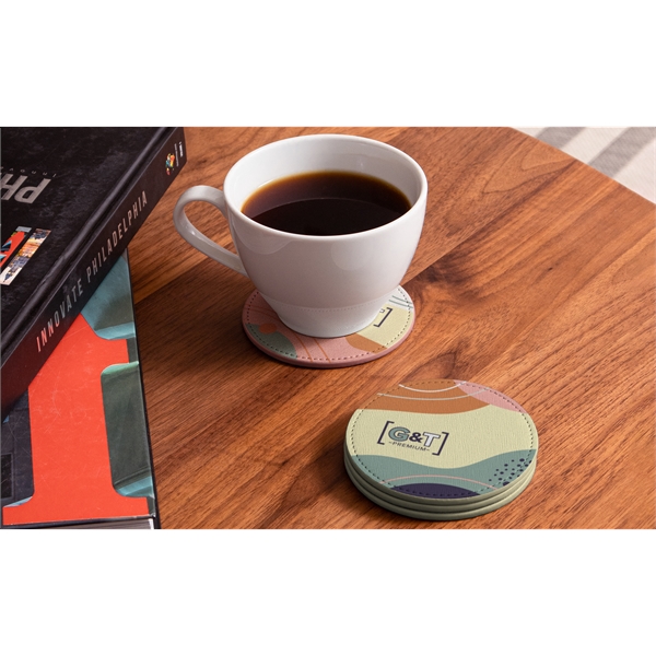 Full-color, full-bleed vegan leather coaster set of 4... from ASI 45657 Pop! Promos