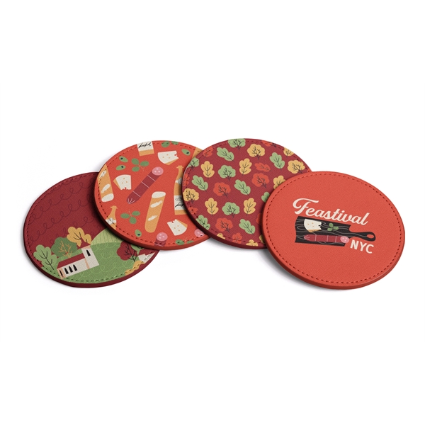 Full-color, full-bleed vegan leather coaster set of 4... from ASI 45657 Pop! Promos