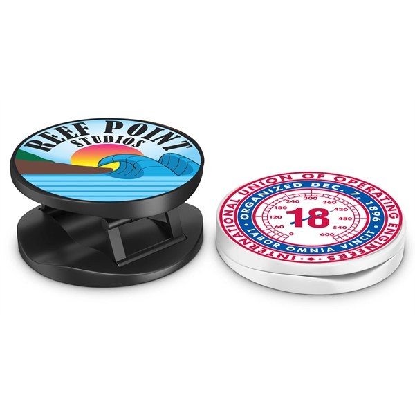 Collapsible Grip & stand sticks flat to a phone, tablet or... from ASI 62635 Inno-Vative Solutions Grp LTD