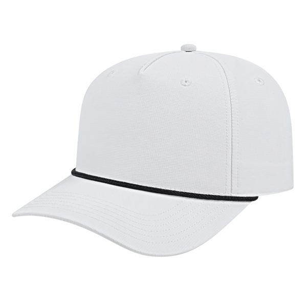 Medium profile five panel structured cap with a modified flat visor... from ASI 43792 Cap America Inc