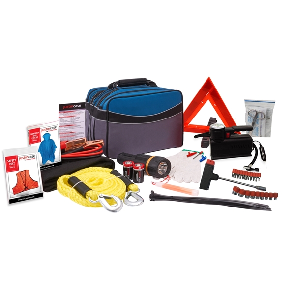 92 Pieces Roadside safety kit. Includes booster cables, tow rope, air... from ASI 63698 Justin Case®