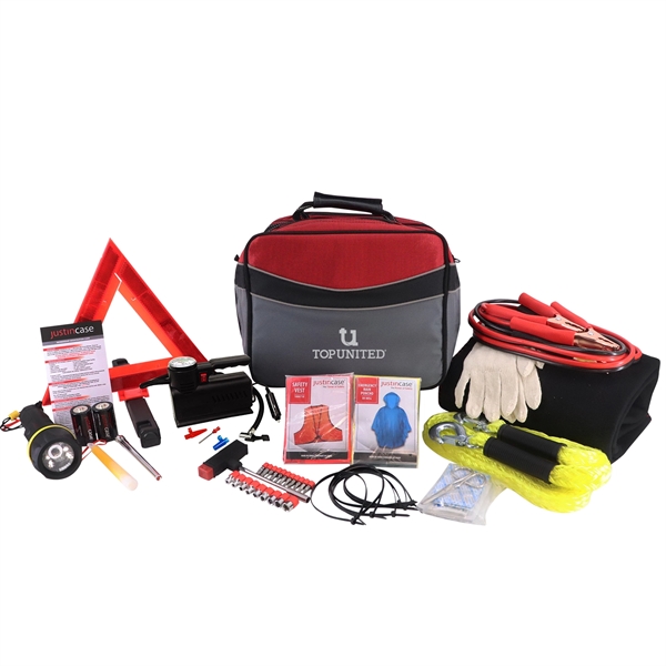 92 Pieces Roadside safety kit. Includes booster cables, tow rope, air... from ASI 63698 Justin Case®