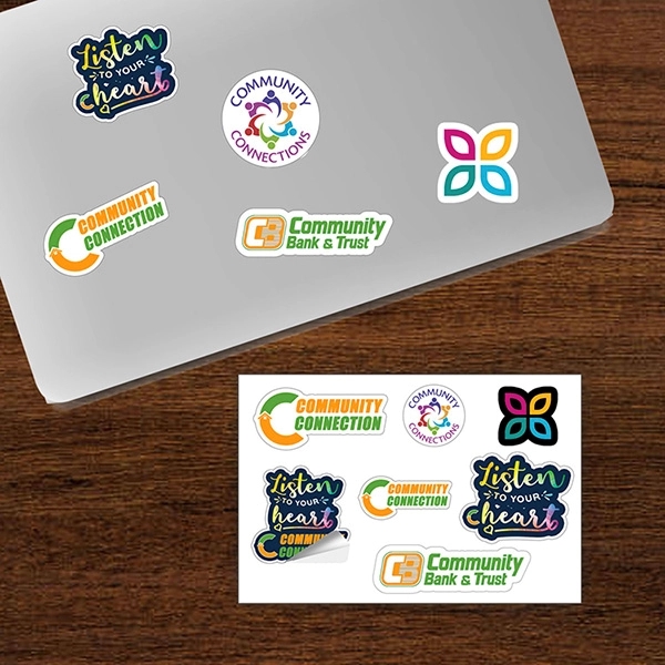 6 mil vinyl custom shaped stickers on sheets of 4" x... from ASI 62660 Innovation Line