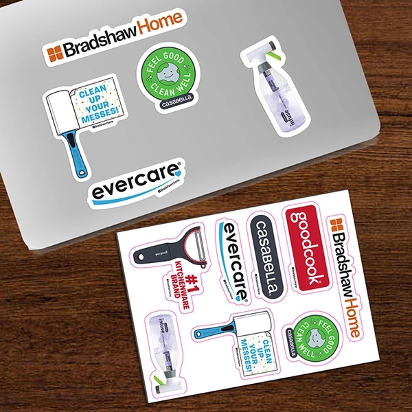 6 mil vinyl custom shaped stickers on sheets of 4" x... from ASI 62660 Innovation Line