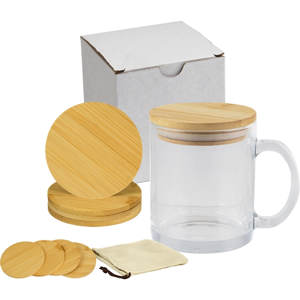 Comfort kit with an 11-ounce mug, lid, coaster set, pouch, and... from ASI 57653 Gold Bond