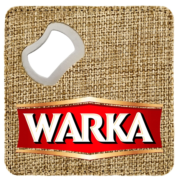 Custom Sublimated 4" x 4" Square Burlap Bottle Opener. Bright and... from ASI 62635 Inno-Vative Solutions Grp LTD