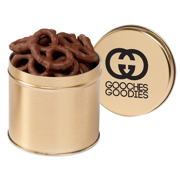 1/2 quart round tin filled with 4.8 oz. of chocolate covered... from ASI 71685 Midnite Snax®