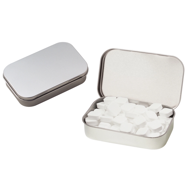 Large hinged tin filled with printed sugar-free peppermints... from ASI 71685 Midnite Snax®