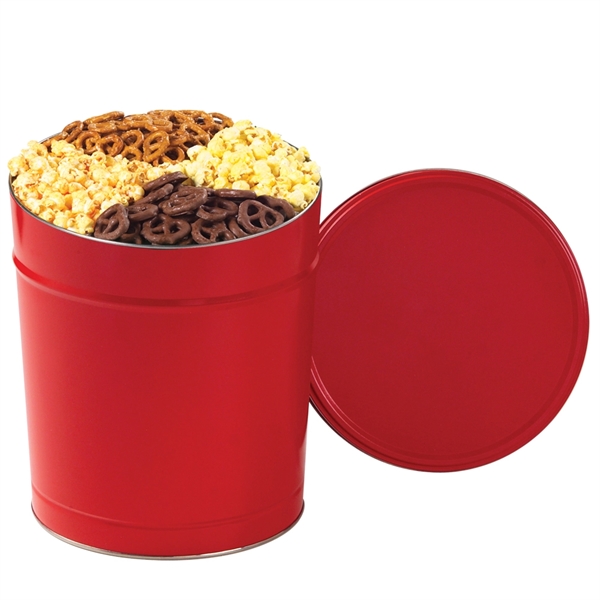 3.5 gallon ultimate snack tin filled with flavored popcorn, mini pretzels... from ASI 71685 Midnite Snax®