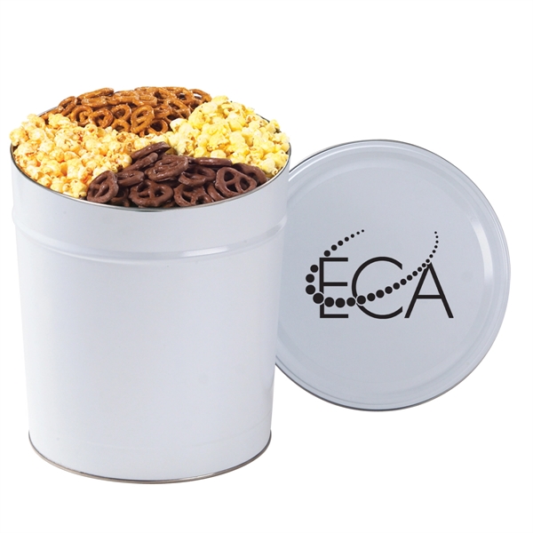 3.5 gallon ultimate snack tin filled with flavored popcorn, mini pretzels... from ASI 71685 Midnite Snax®
