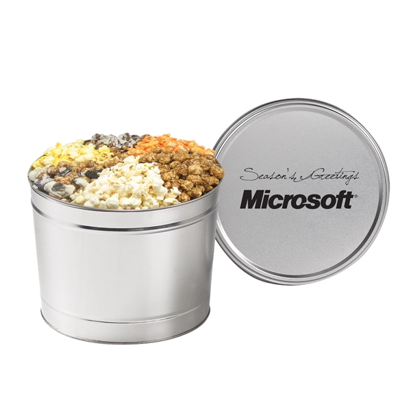6 Way popcorn sampler in a two gallon tin with classic... from ASI 71685 Midnite Snax®