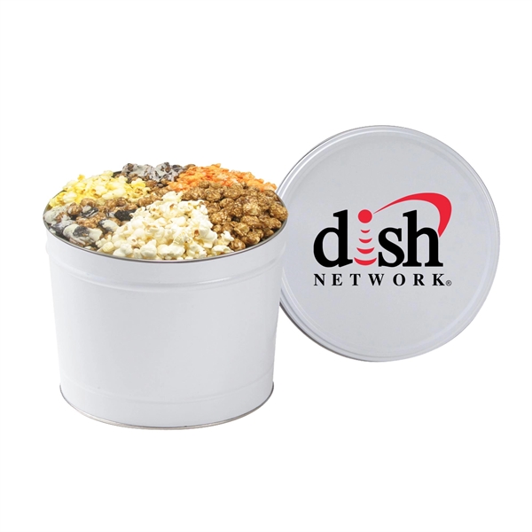 6 Way popcorn sampler in a two gallon tin with classic... from ASI 71685 Midnite Snax®