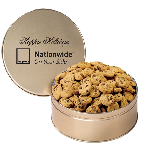 Medium sized snack tin filled with gourmet mini chocolate chip cookies... from ASI 71685 Midnite Snax®
