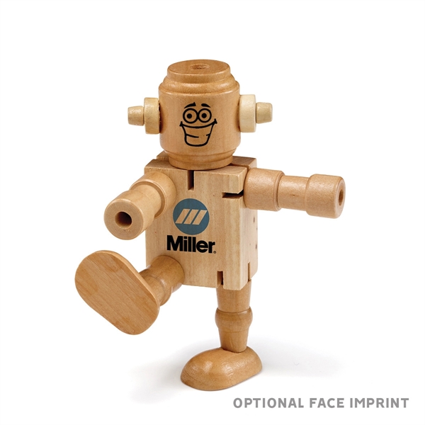 4" RoboDroidBot wooden poseable puzzle fidget toy comes with standard face... from ASI 63549 Jornik Manufacturing Corp / Jornik