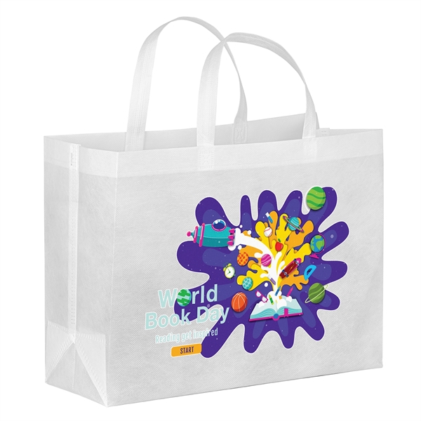 Eco-friendly, recyclable R-PET Non-Woven Tote with 1" W x 14" long... from ASI 37940 Bag Makers Inc