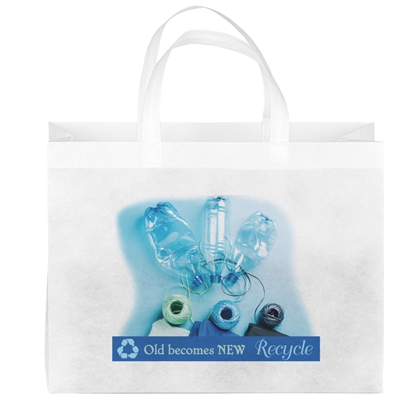 Eco-friendly, recyclable R-PET Non-Woven Tote with 1" W x 14" long... from ASI 37940 Bag Makers Inc