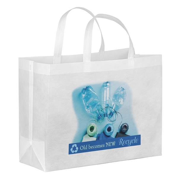 Eco-friendly, recyclable R-PET Non-Woven Tote with 1" W x 14" long... from ASI 37940 Bag Makers Inc