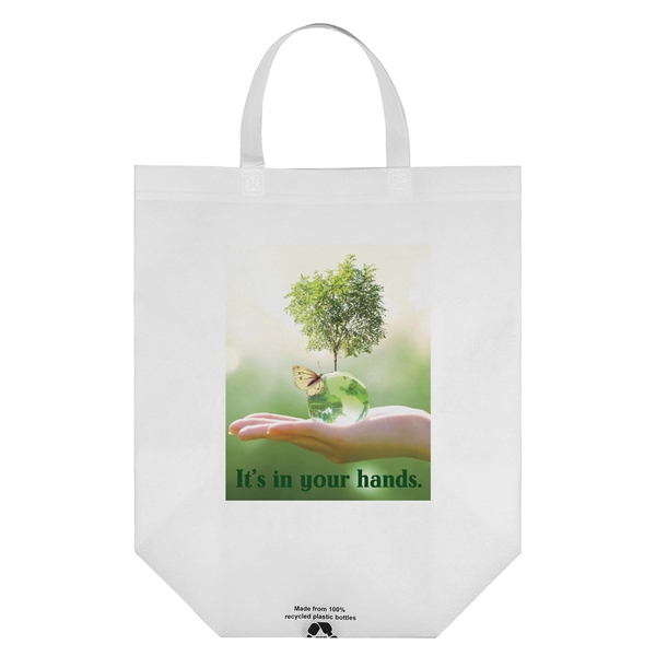 Eco-friendly, recyclable R-PET Non-Woven Tote with 1" W x 14" long... from ASI 37940 Bag Makers Inc