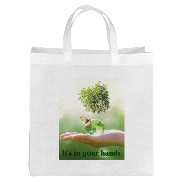 Eco-friendly, recyclable R-PET Non-Woven Tote with 1" W x 14" long... from ASI 37940 Bag Makers Inc
