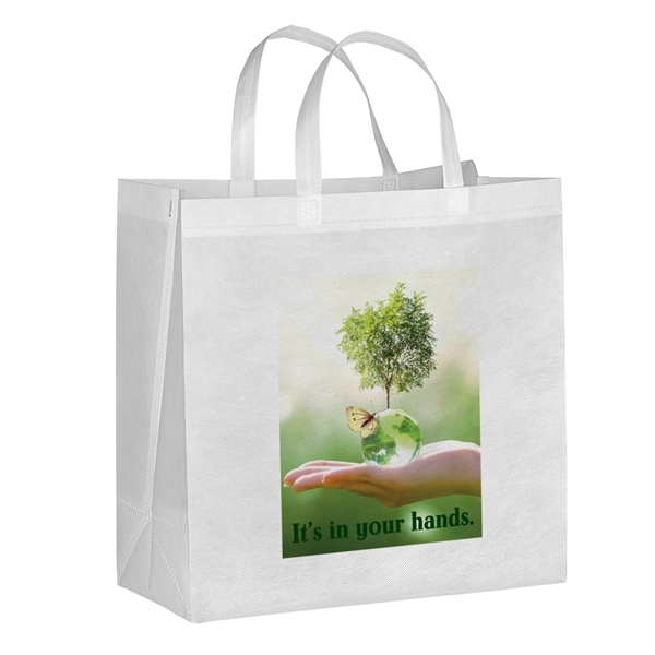 Eco-friendly, recyclable R-PET Non-Woven Tote with 1" W x 14" long... from ASI 37940 Bag Makers Inc
