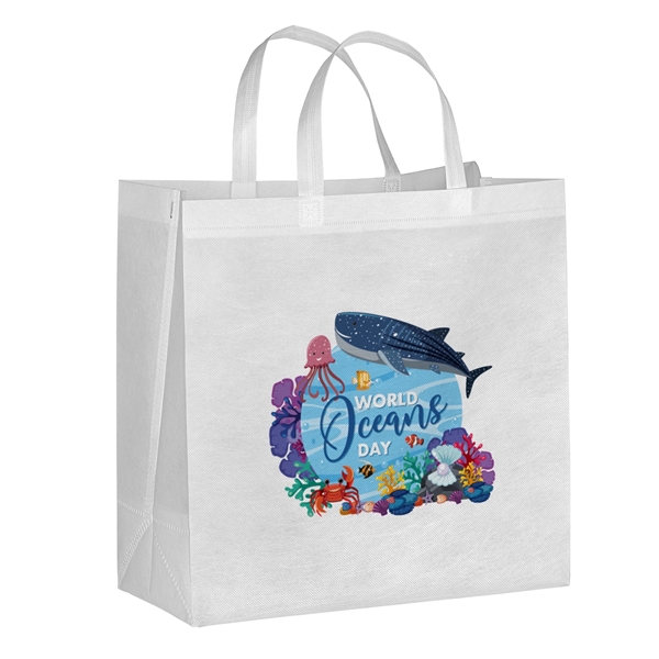 Eco-friendly, recyclable R-PET Non-Woven Tote with 1" W x 14" long... from ASI 37940 Bag Makers Inc