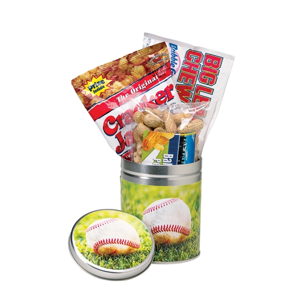 Quart size tin with Big League Chew®, Cracker Jack® and ballpark... from ASI 71685 Midnite Snax®