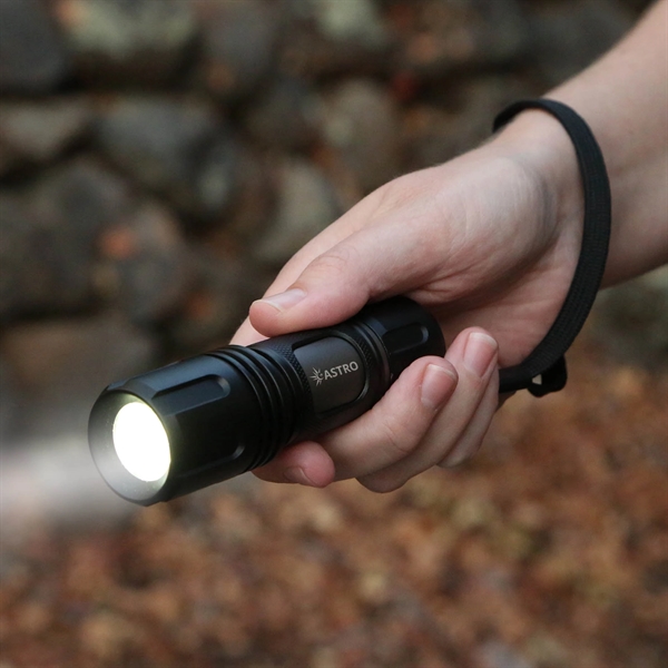 This flashlight is constructed with an aluminum barrel & a OSRAM... from ASI 61966 HPG / Beacon Promotions HPG Gold