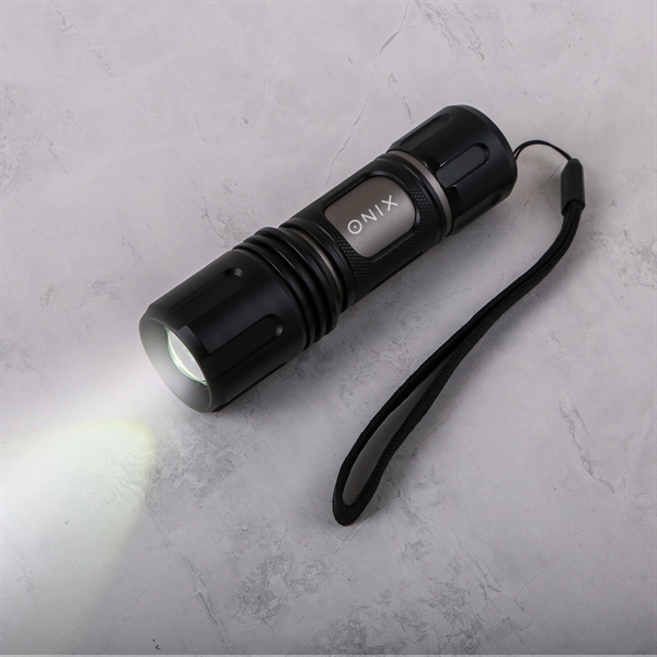 This flashlight is constructed with an aluminum barrel & a OSRAM... from ASI 61966 HPG / Beacon Promotions HPG Gold