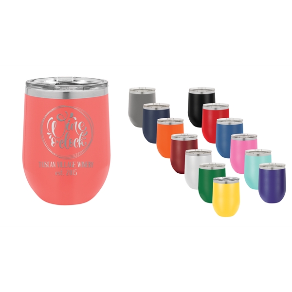 Laser-engraved insulated stemless wine tumbler. Comes with a slider lid.... from ASI 45795 Colorguppy Printing