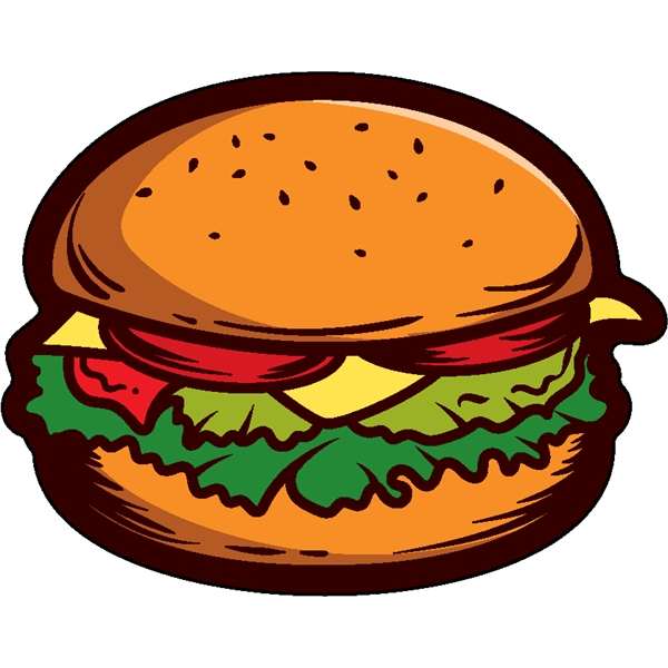 1/4" thick acrylic magnets with hamburger stock shape and full color... from ASI 72521 Morris Magnets / Laser Cuts