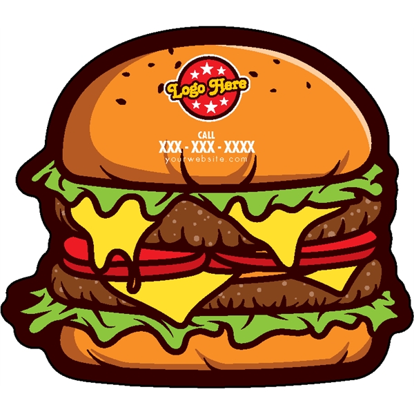 1/4" thick acrylic magnets with hamburger stock shape and full color... from ASI 72521 Morris Magnets / Laser Cuts